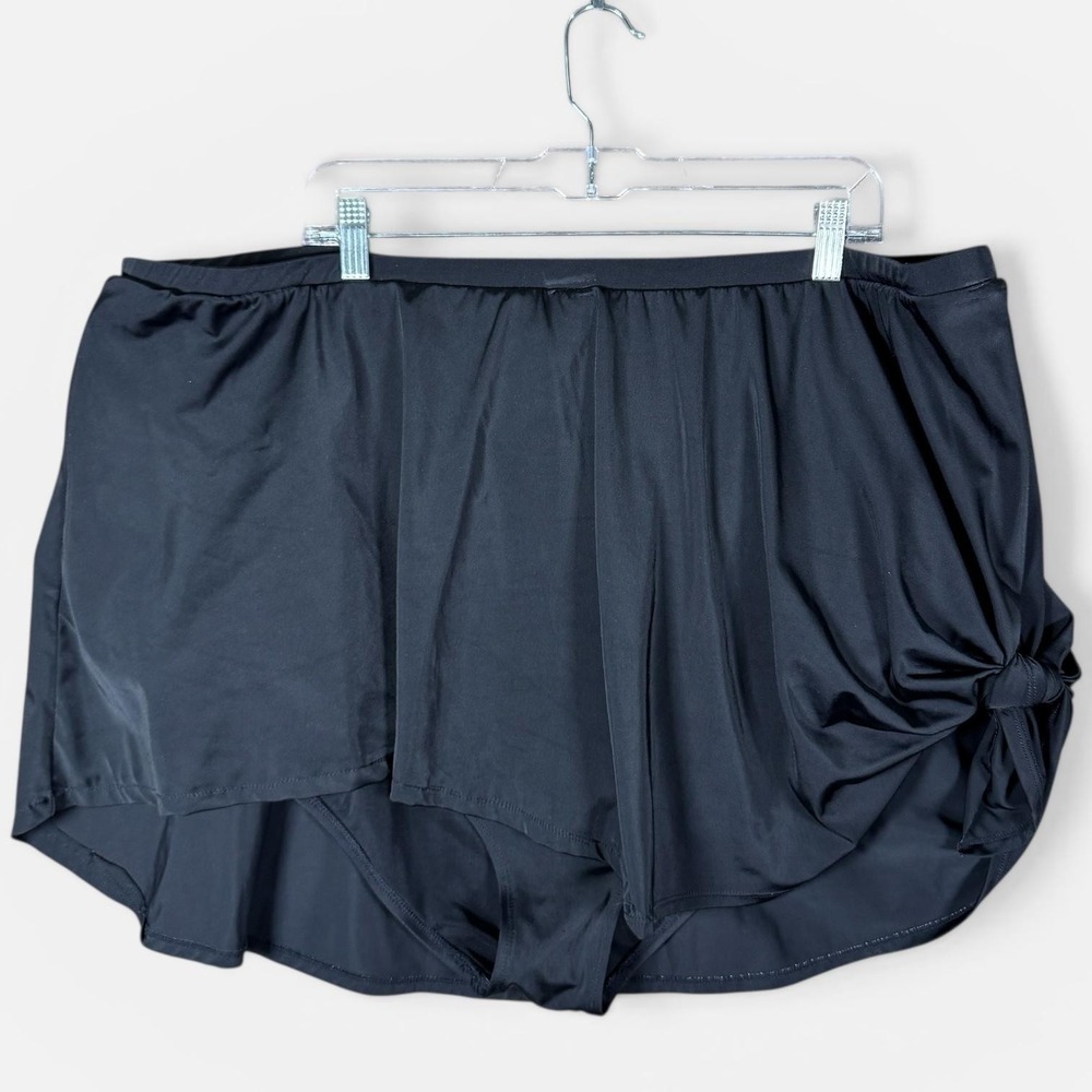Torrid Swim Skirt Womens 5 Black Ruched Built In Brief Side Tie Bottom